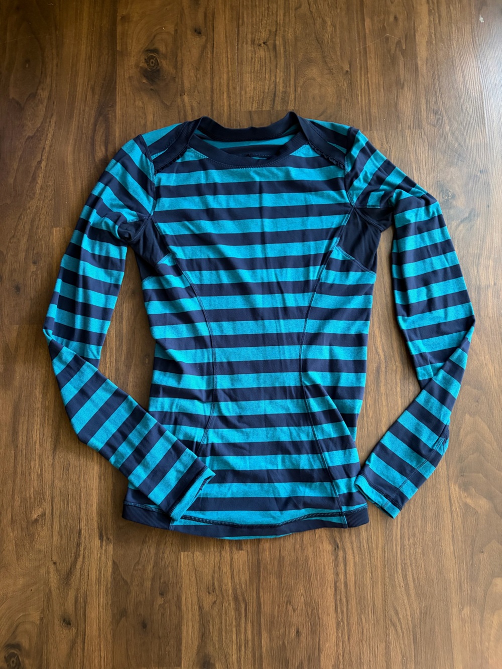 lululemon athletica Women's Long Sleeve Striped Tee in Teal and Navy